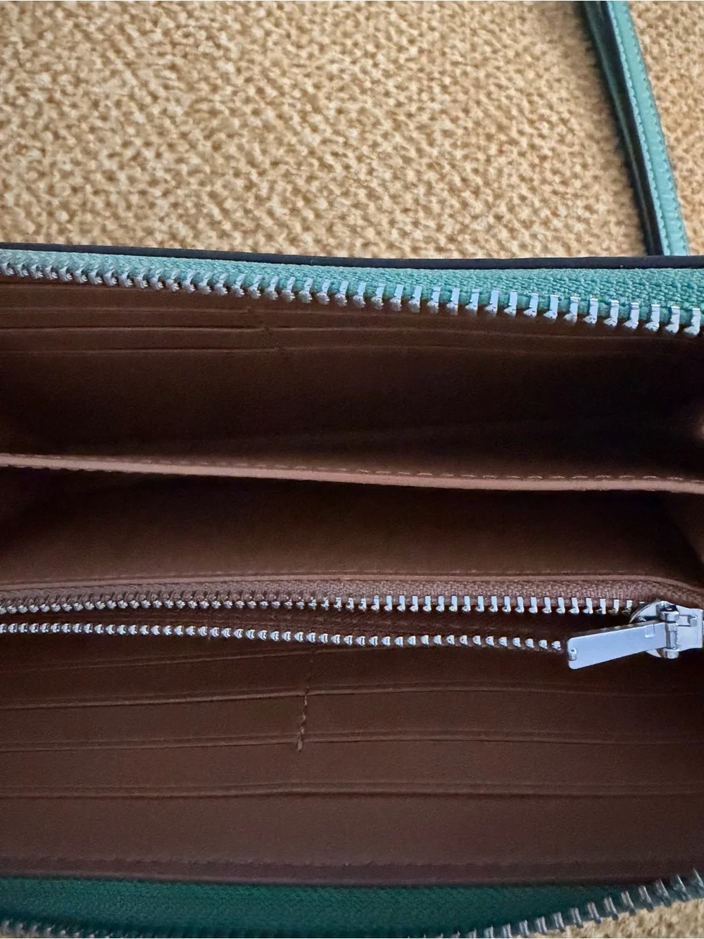 COACH Teal Pebbled Leather Wristlet Wallet